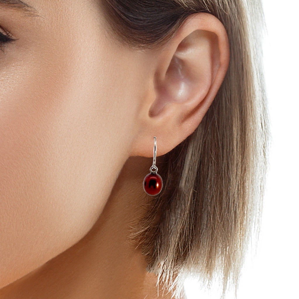 Sterling Silver Black Red Drop Earrings