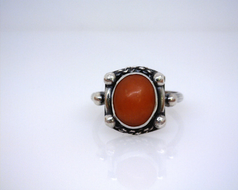 Sterling Silver Coral Ring Size 5.25