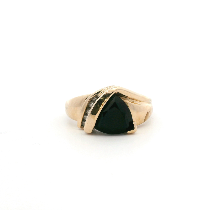 14K YG Faceted Black Onyx & Diamond Ring