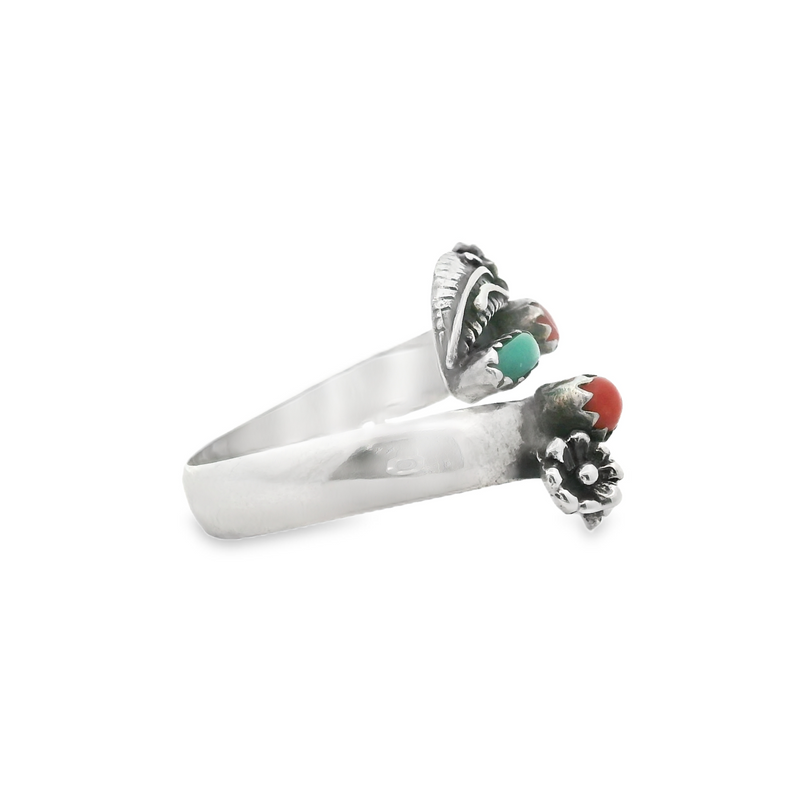 Native American Sterling Silver Coral & Turquoise Ring