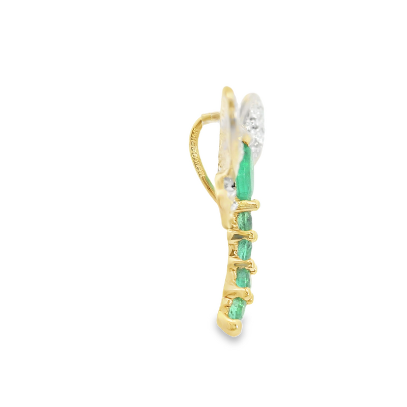 14K YG Emerald & Diamond Dragonfly Pendant