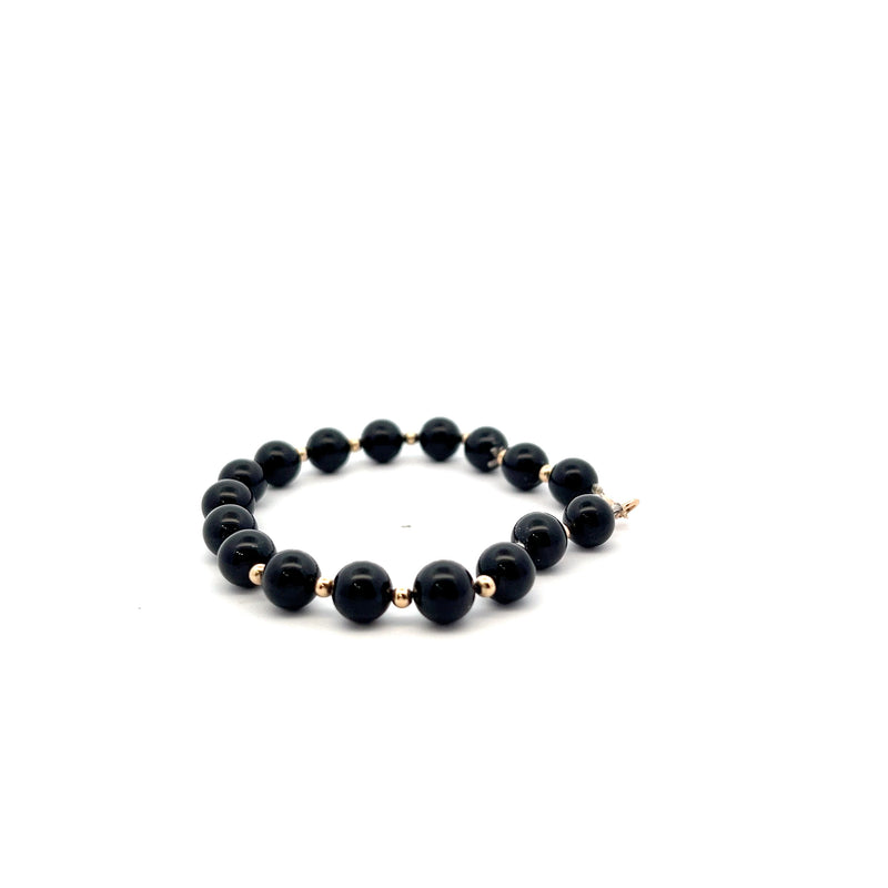 14K YG Black Onyx & Gold Bead Bracelet