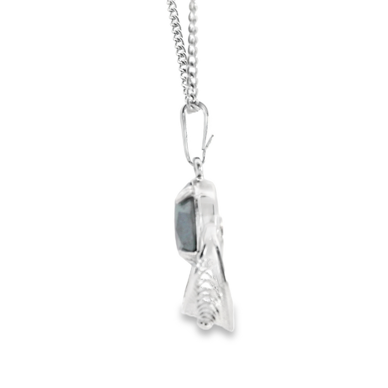 Sterling Silver Hematite Pendant and 16" Link Chain