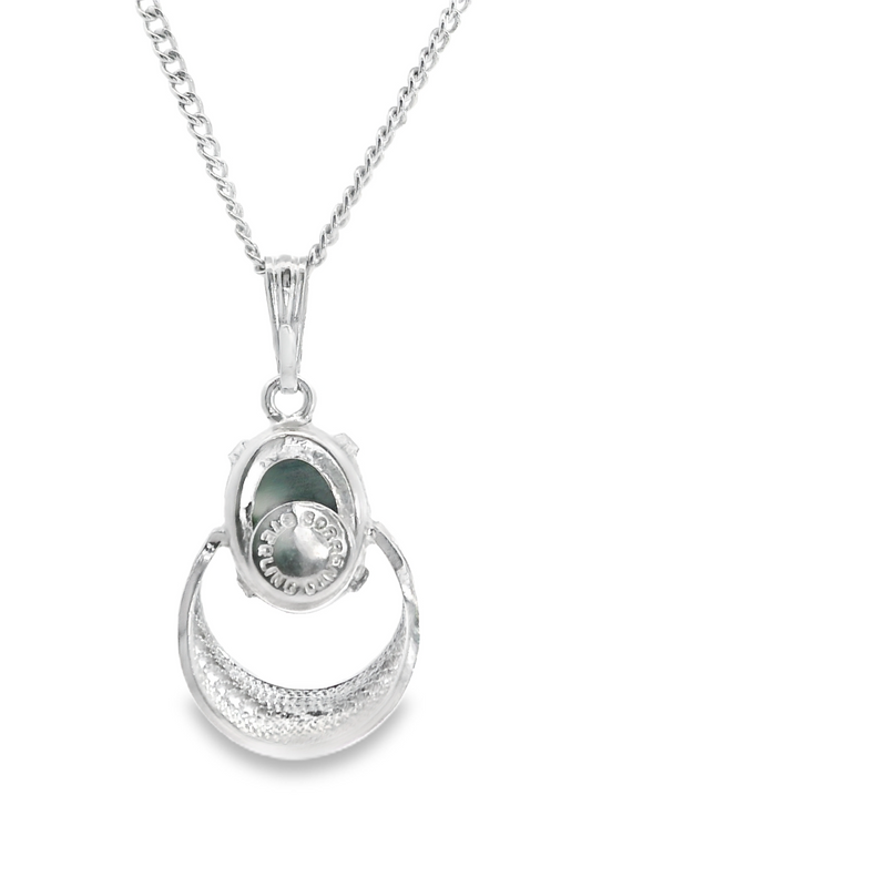 Sterling Silver Hematite Pendant and 16" Link Chain
