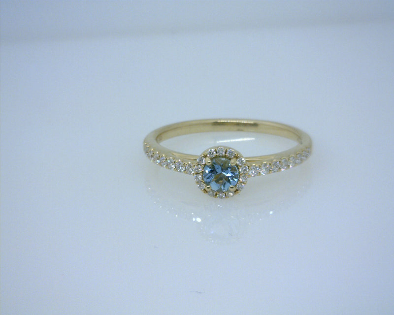 14K YG AQUAMARINE/DIAMOND RING