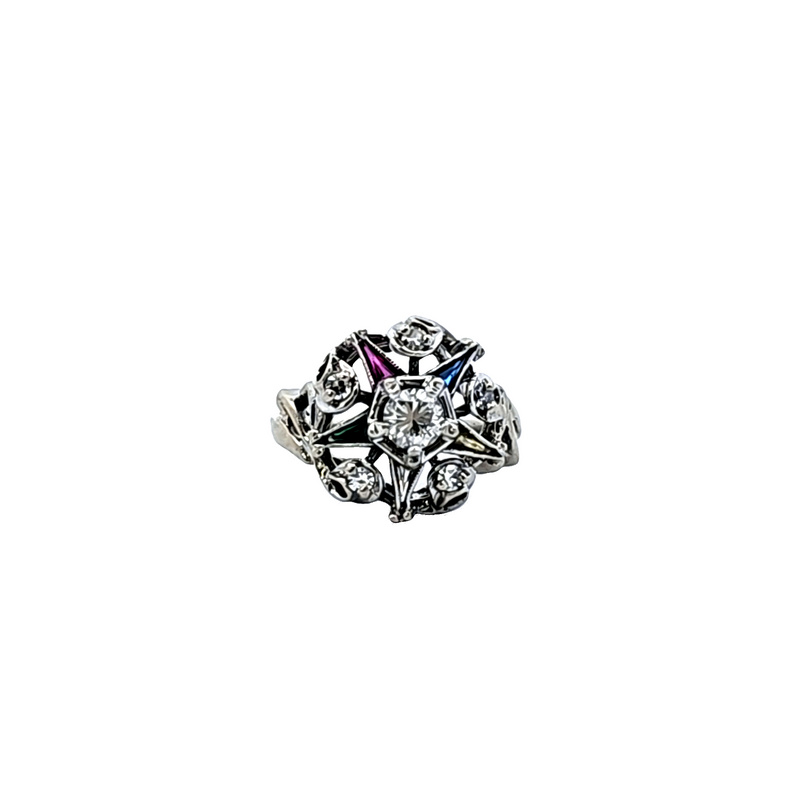 14K WG Eastern Star Diamond & Glass Ring