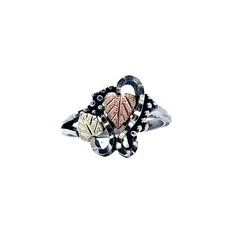Sterling Silver Leaf Ring with 12K Rose & Yellow Gold Accents