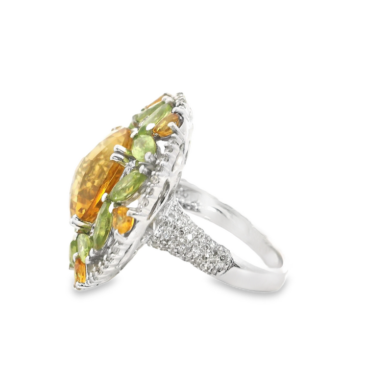 14K WG CITRINE/PERIDOT/DIAMOND RING