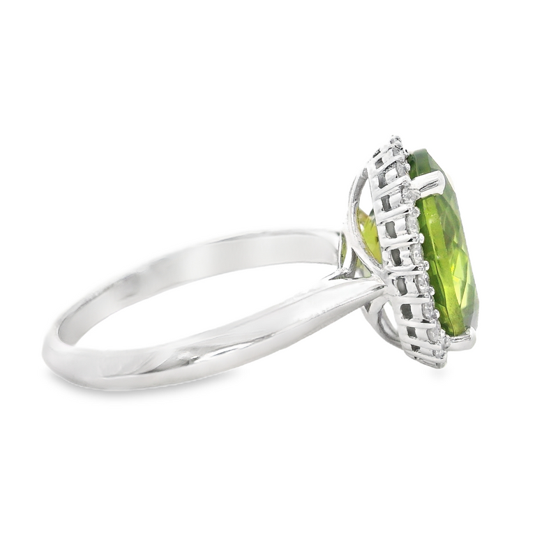 14K WHITE GOLD PERIDOT/DIAMOND RING