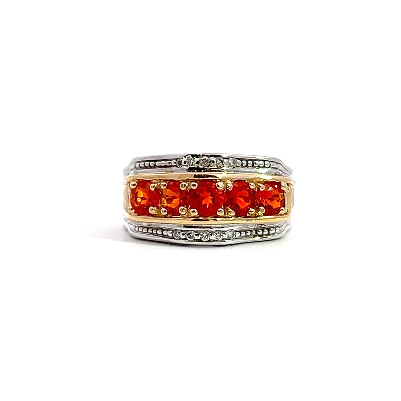 14K Two Tone Mexican Fire Opal Ring