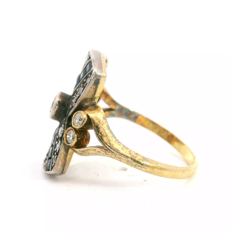 18K YG Vintage Sapphire & Diamond Ring
