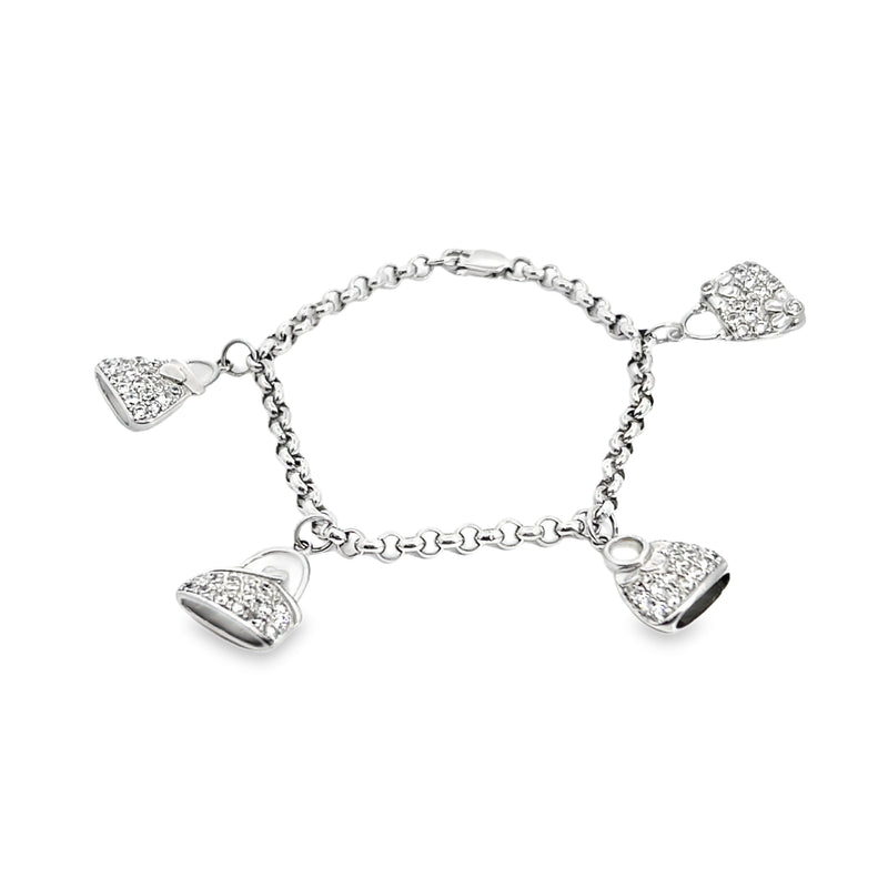 Sterling Silver Bracelet with CZ Purse Charms