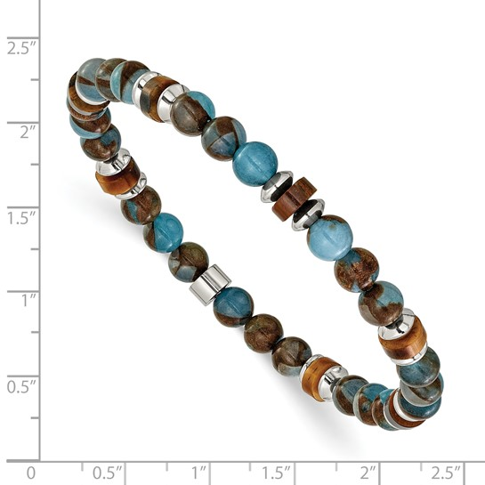 Stainless Steel Blue & Brown Tiger Eye Bracelet