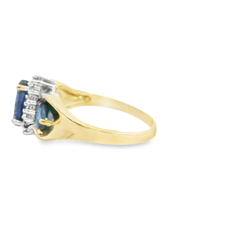 10K YG Synthetic Sapphire & Diamond Ring