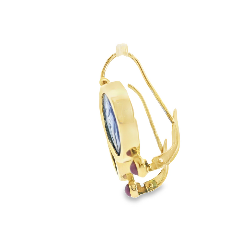 14K YG Carved Glass & Ruby Earrings
