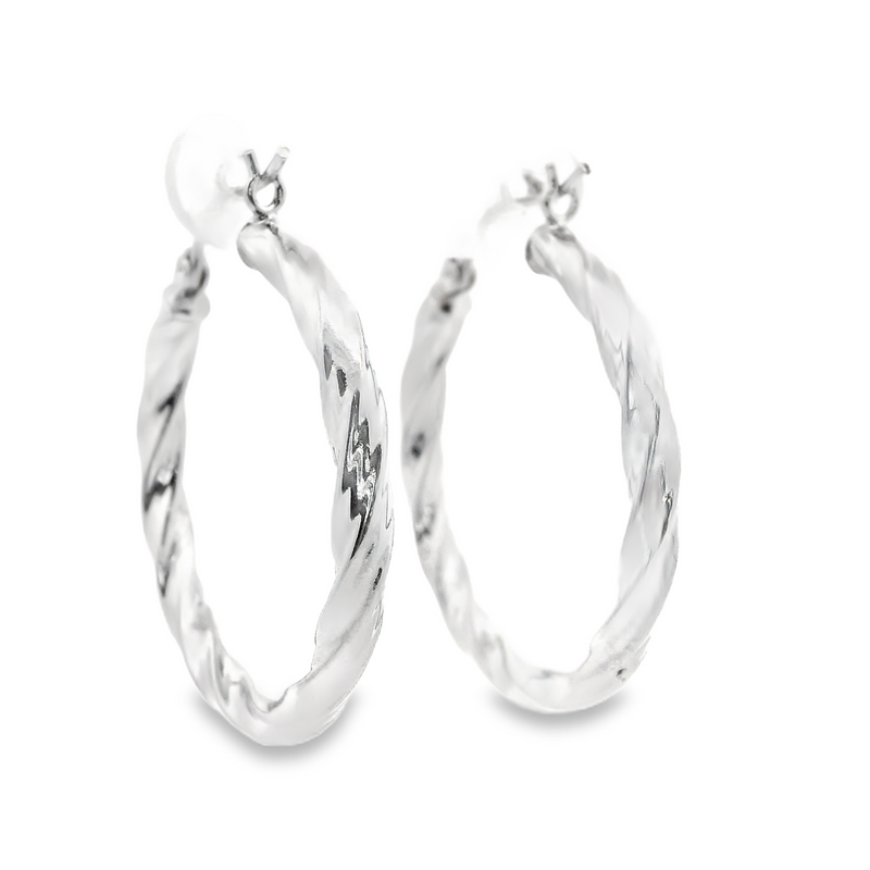14K WG Twisted Hoop Earrings