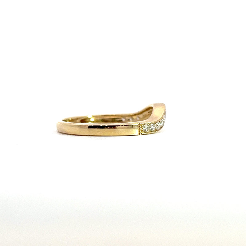 14K YG Curved Milgrain Diamond Band