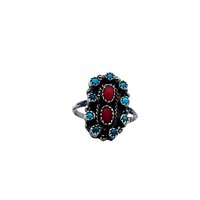 Sterling Silver Native American Coral & Turquoise Ring