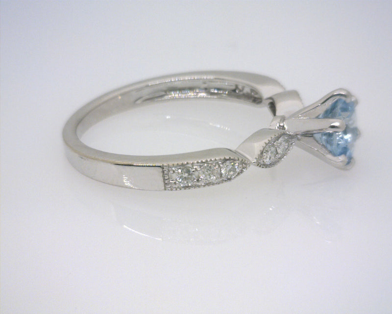 14K WG AQUAMARINE/DIAMOND RING