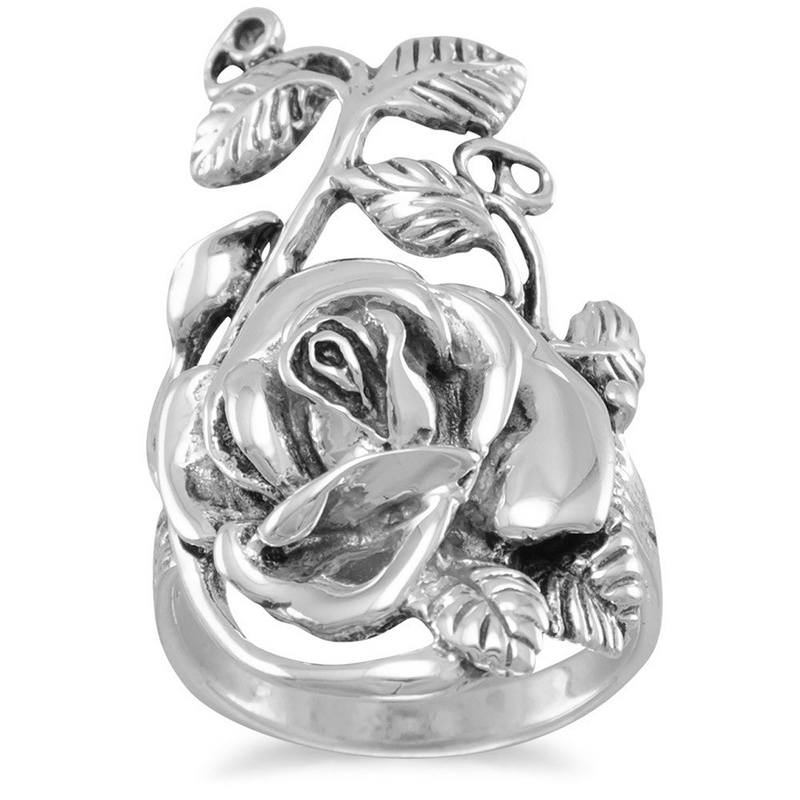 Sterling Silver Oxidized Rose Ring Size 8