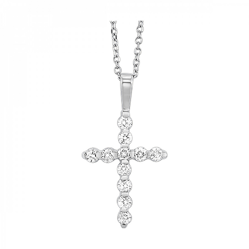 14K White Gold Diamond Cross Pendant