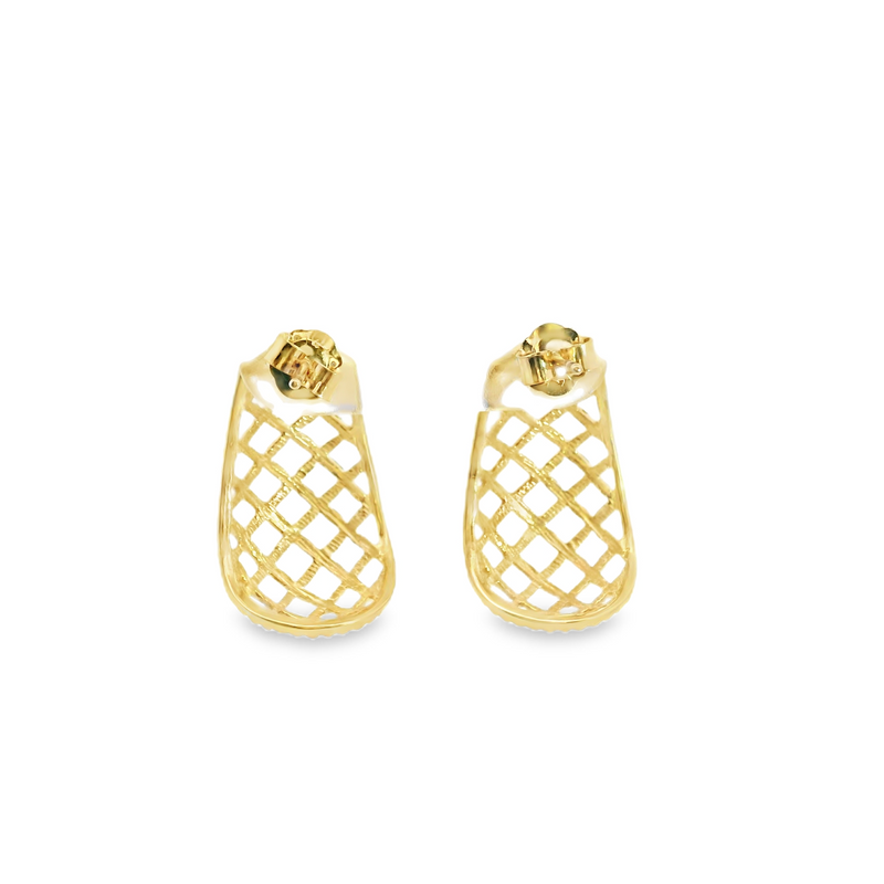 14K YG Diamond Cut Basket Weave Post Earrings