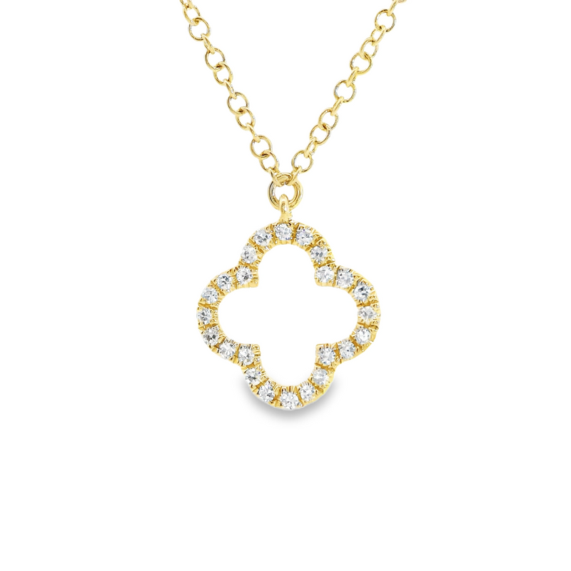 14K Yellow Gold Diamond Clover Necklace