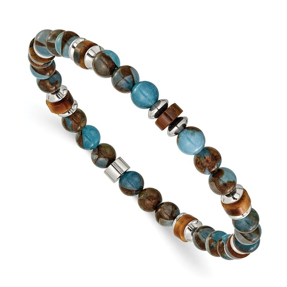 Stainless Steel Blue & Brown Tiger Eye Bracelet