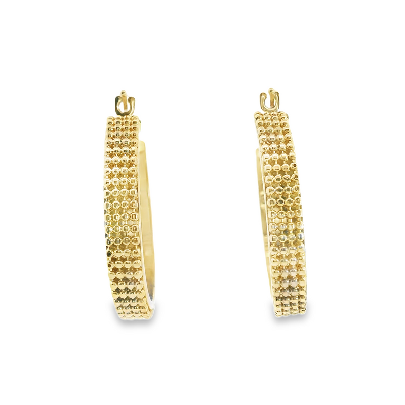 14K YG Beaded Oval Hoop Earrings