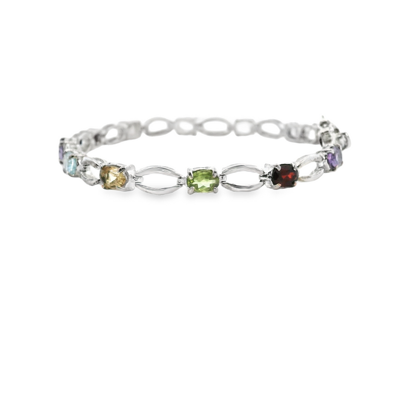 Sterling Silver Multi Gemstone Tennis Bracelet 7"