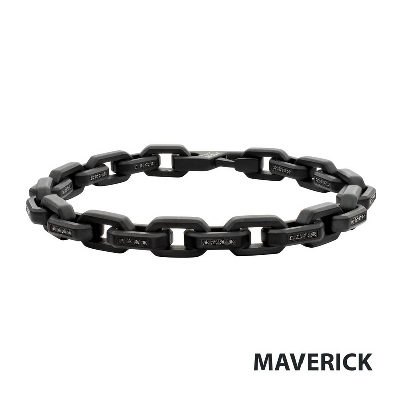 8mm Interlock Link Chain Bracelet with Black Spinel