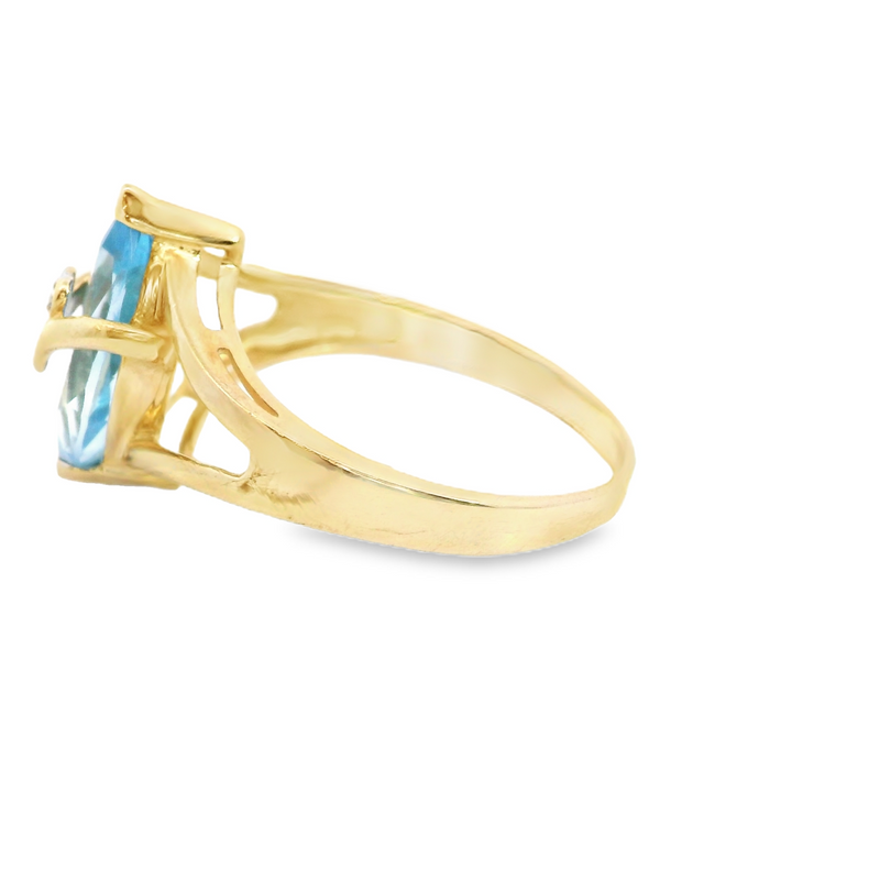 10K YG Blue Topaz & Diamond Ring
