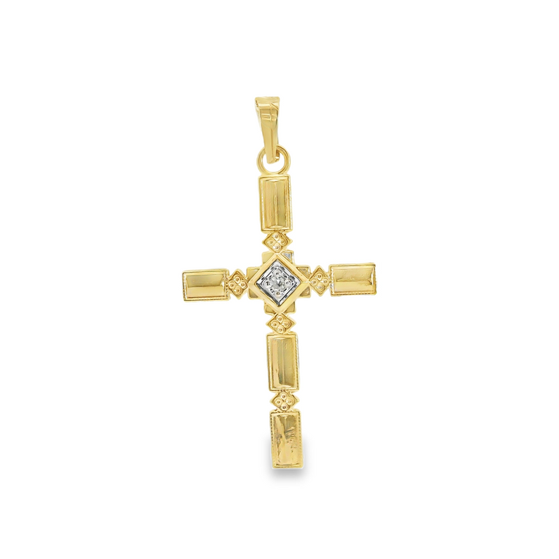 14K Two Tone Diamond Cross Pendant