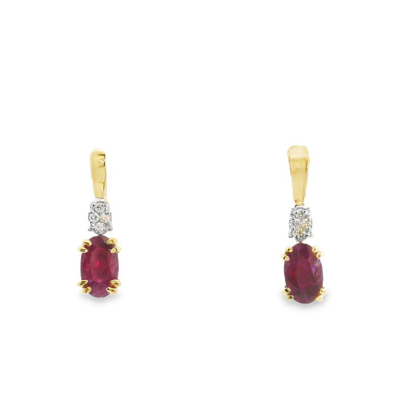 10K YG Ruby & Diamond Stud Earrings