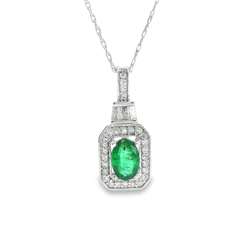 14K WG Emerald & Diamond Pendant