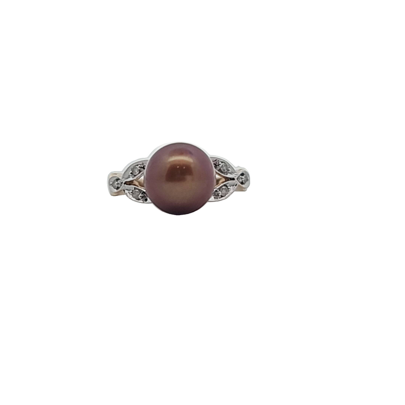 14K YG Copper Pearl & Diamond