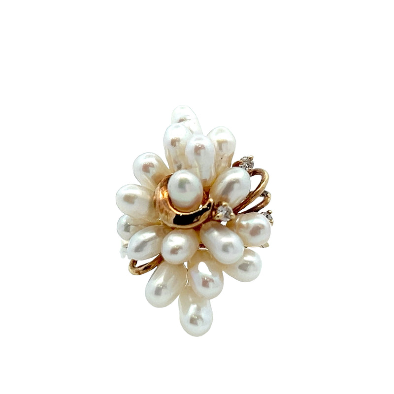 14K YG Freshwater Pearl & Diamond Cluster Ring