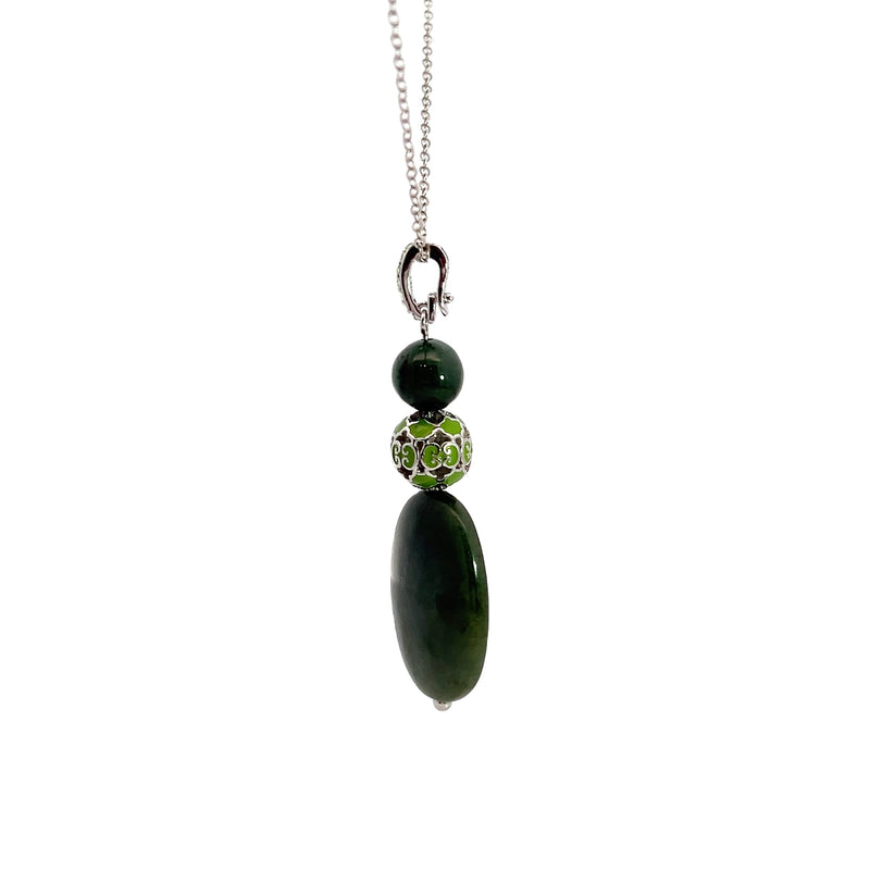 Green Agate & Enamel Pendant