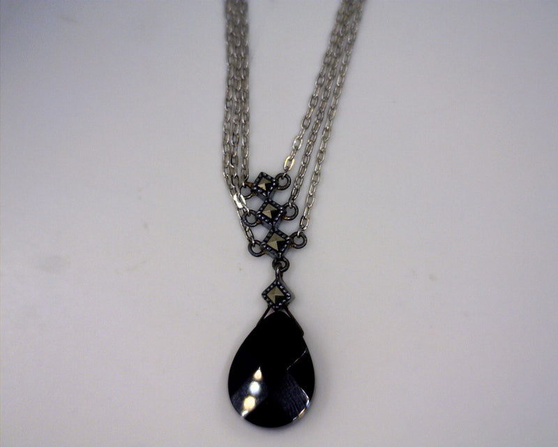 STERLING SILVER MARCASITE/ONYX NECKLACE