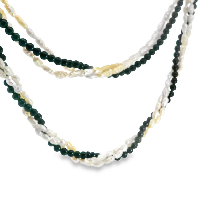 Triple Strand Pearl & Onyx Necklace