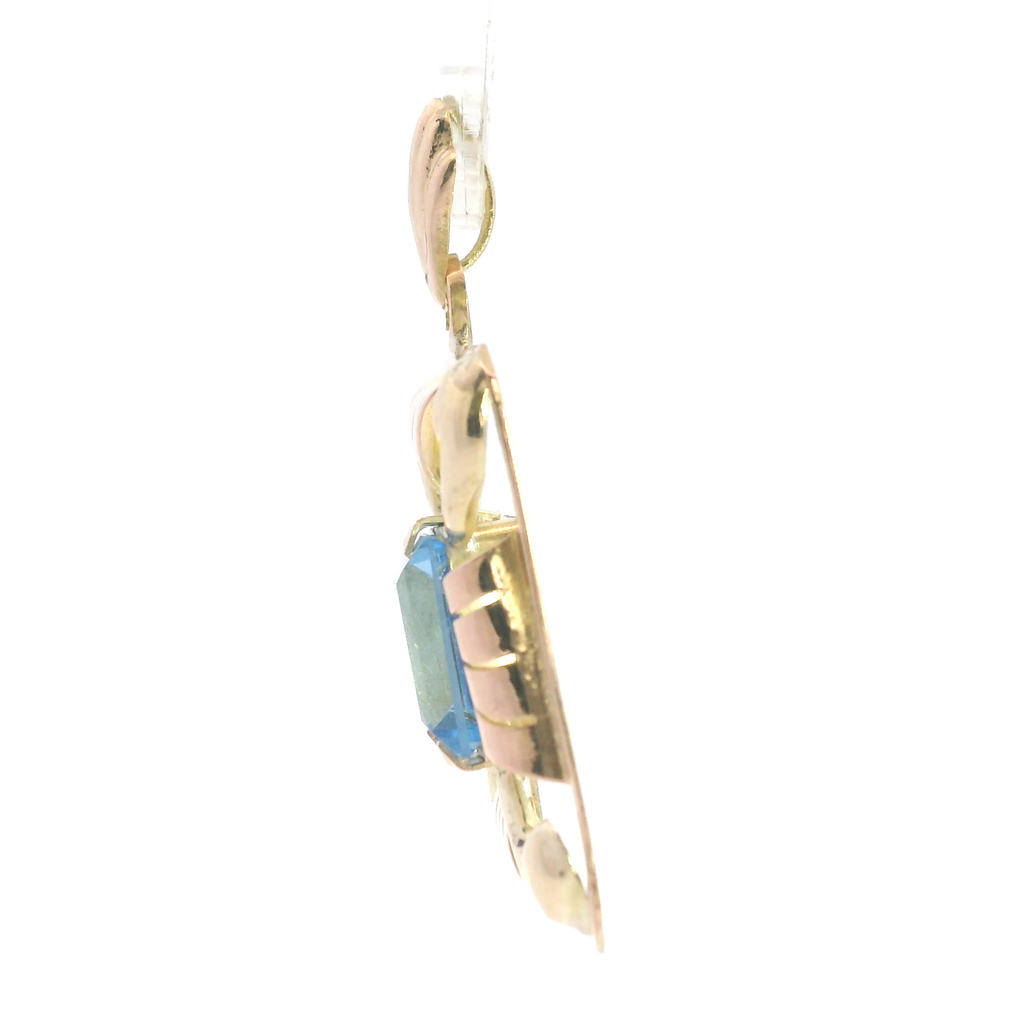 14K Vintage Blue Glass Pendant