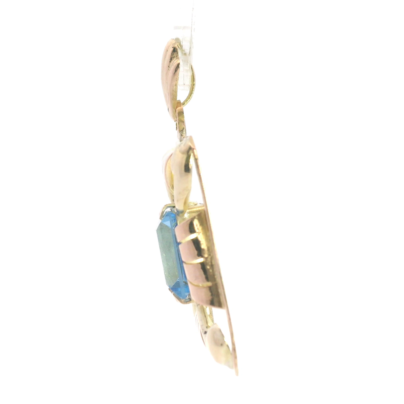 14K Vintage Blue Glass Pendant