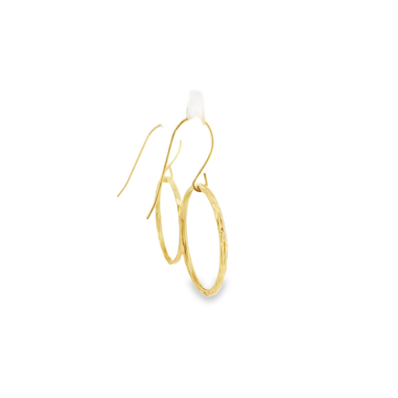 14K YG Diamond Cut Hanging Hoop Earrings