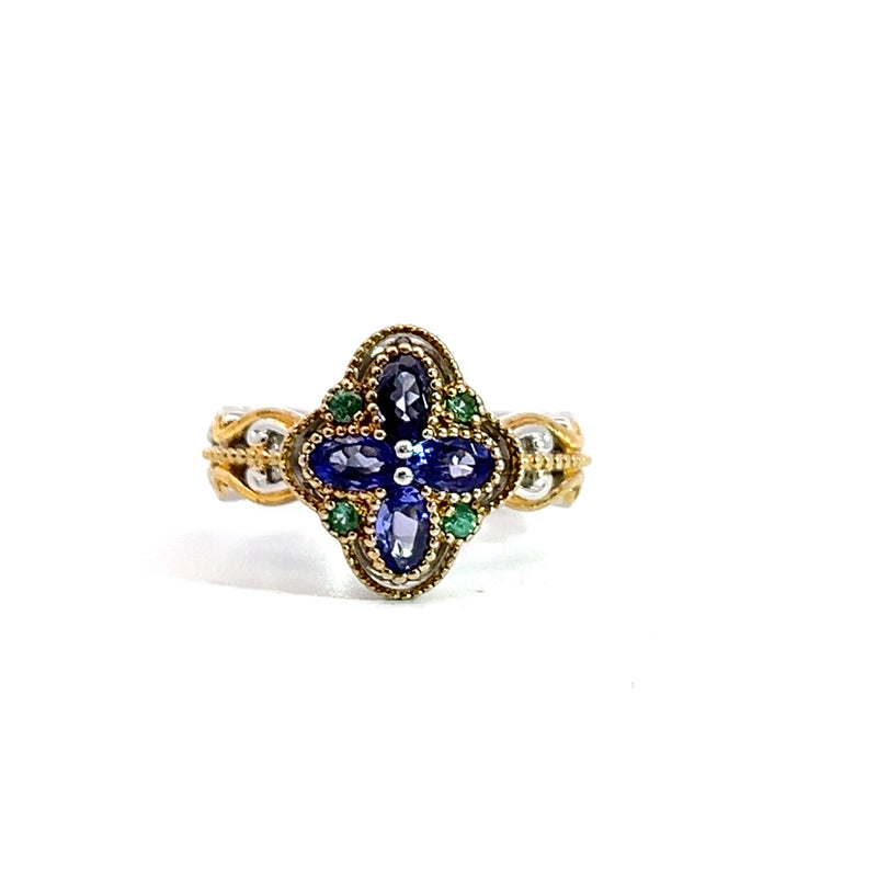 Silver Tanzanite & Emerald Ring