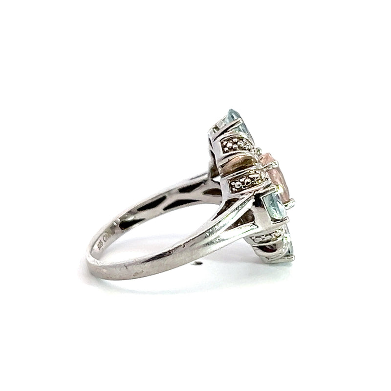 Sterling Silver Morganite, Aquamarine & Diamond Ring