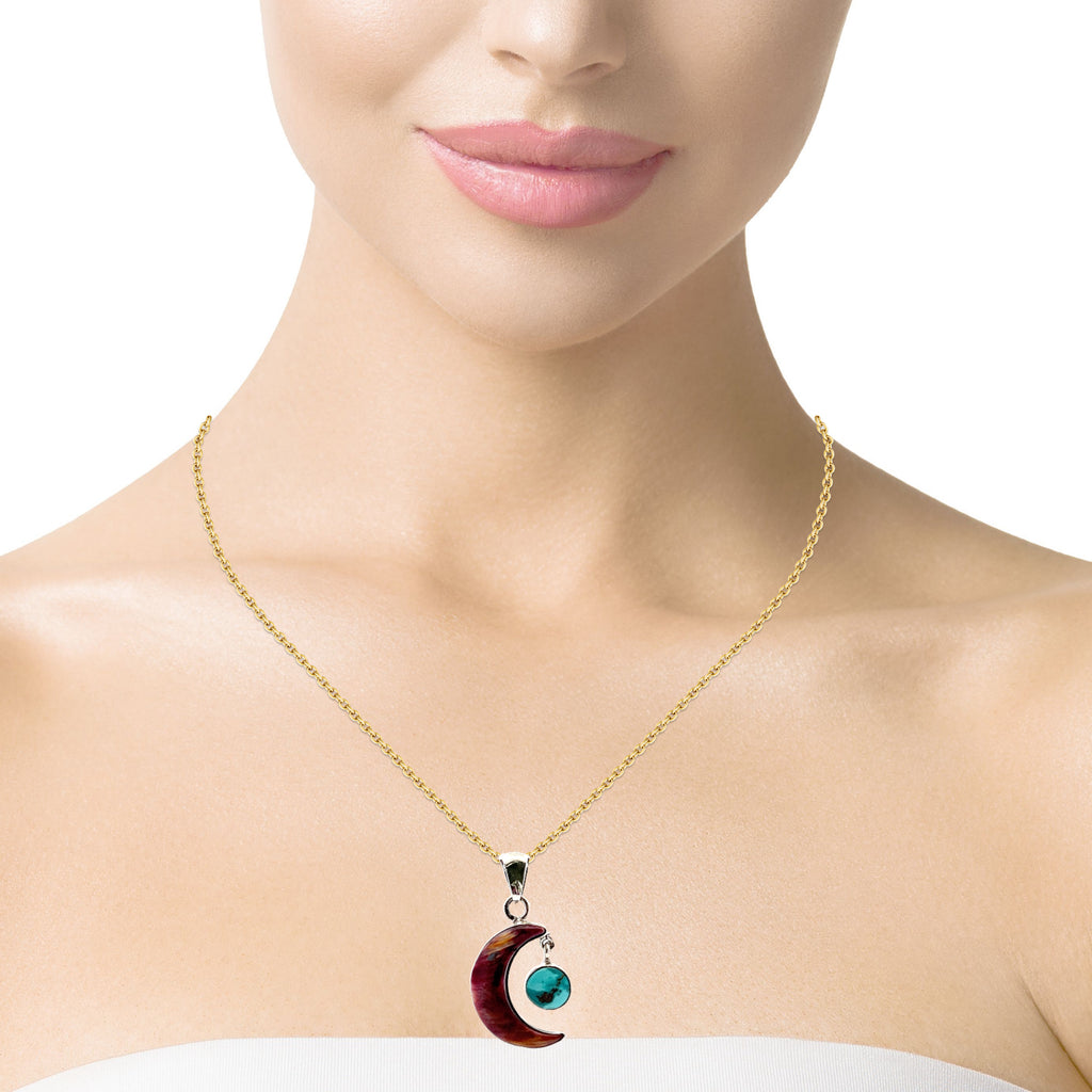 Sterling Silver Spiny Oyster Shell & Turquoise Moon Pendant