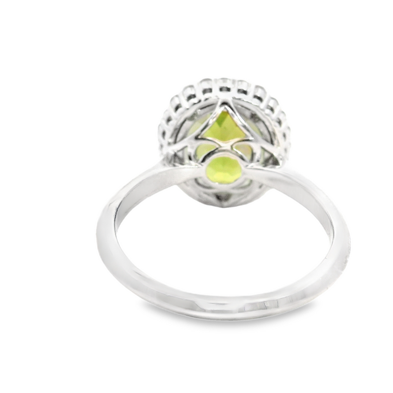 14K WHITE GOLD PERIDOT/DIAMOND RING