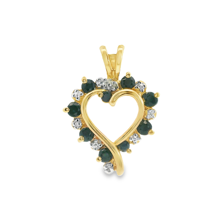 Sterling Silver & Gold Plated Sapphire & Diamond Heart Shape  Pendant