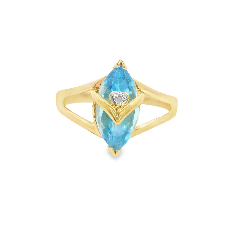 10K YG Blue Topaz & Diamond Ring