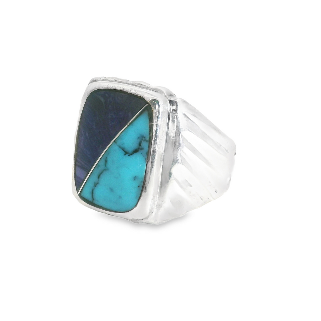 Sterling Silver Turquoise & Lapis Mens Ring